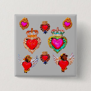 Mexican Milagros Charms Hearts Vierkante Button 5,1 Cm
