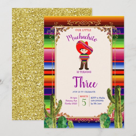 Mexican Muchachito Cactus Birthday Uitnodiging (Voorkant / Achterkant)