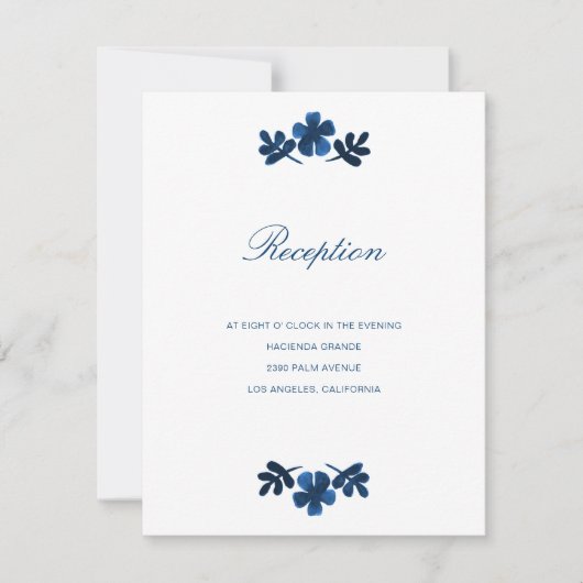 Mexican Otomi Wedding Reception Card - Navy Blue Kaart (Voorkant)