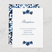 Mexican Otomi Wedding Reception Card - Navy Blue Kaart (Voorkant / Achterkant)
