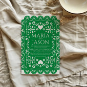 Mexican Papel Picado Green White Folk Art Wedding Kaart