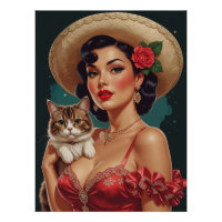Mexican Pin-Up houdt Schattigee kat vast
