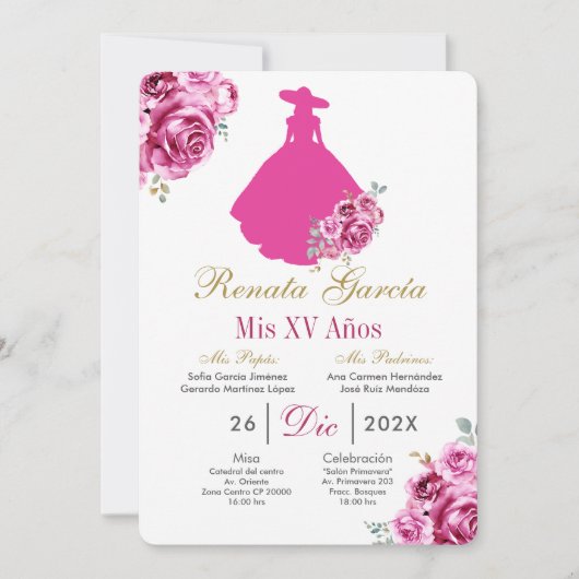 Mexican Pink Escaramuza Quinceanera Invitation (Devant)