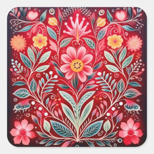 Mexican Red Flowers Design Stickers (Voorkant)