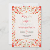Mexican Red Orange Gold Floral Elegant Wedding Kaart (Voorkant)