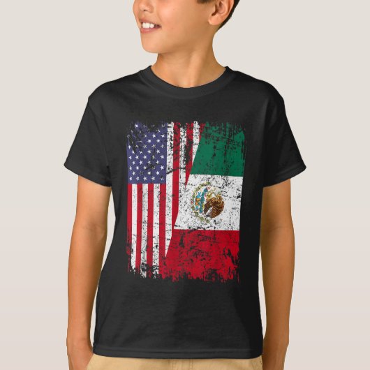 MEXICAN ROOTS Half-American Flag MEXICO T-shirt (Voorkant)