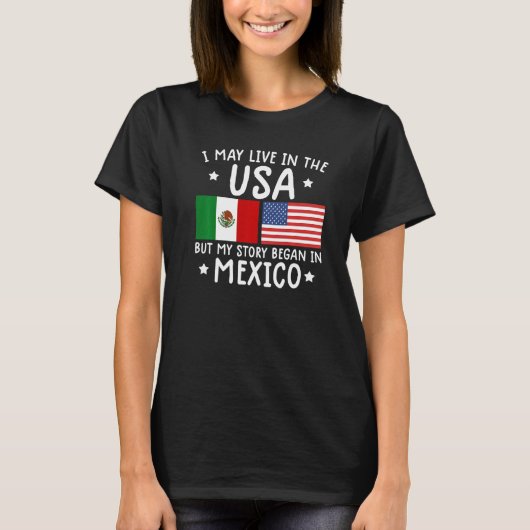 mexican ROOTS  Half American Flag Mexicoflag T-shirt (Voorkant)