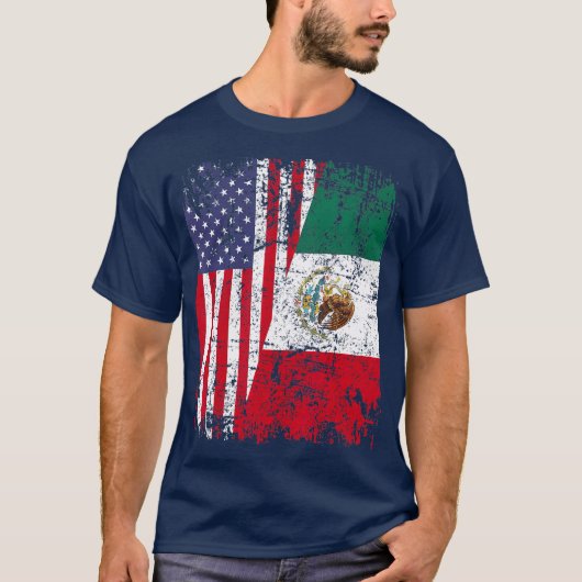 MEXICAN ROOTS T Half-American Flag MEXICO T-shirt (Voorkant)