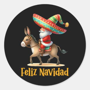 Mexican Santa Riding Donkey Christmas Navidad Mexi Ronde Sticker
