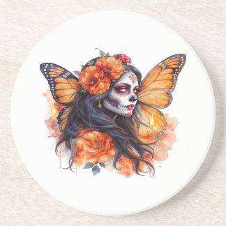 Mexican Sugar Skull Calavera Catrina Stone Coaster Zandsteen Onderzetter