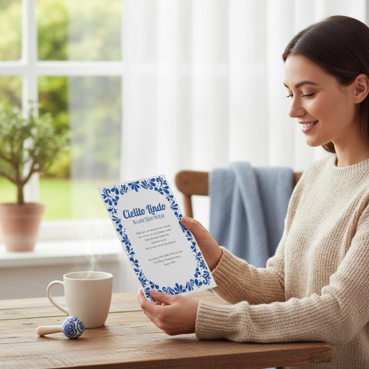 Mexican Talavera Blue Baby Shower Invitation