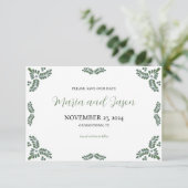 Mexican Talavera Green Floral Minimalist Wedding Save The Date (Staand voorkant)