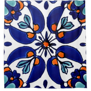 Mexican Talavera Terracotta Tegel Design No. 1 Douchegordijn