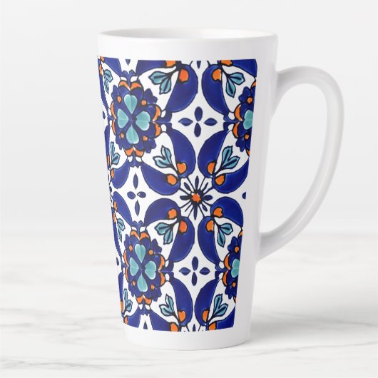 Mexican Talavera Terracotta Tegel Design No. 1 Latte Mok (Rechts)