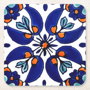 Mexican Talavera Terracotta Tegel Design No. 1 Vierkante Kartonnen Onderzetter