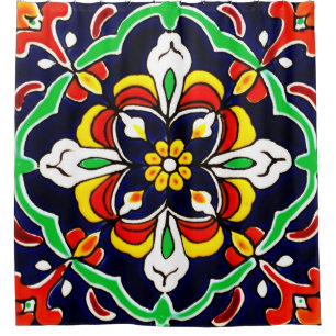 Mexican Talavera Terracotta Tegel Design No. 2 Douchegordijn