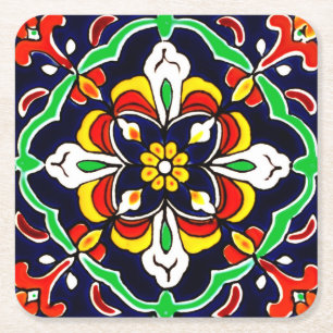 Mexican Talavera Terracotta Tegel Design No. 2 Vierkante Kartonnen Onderzetter