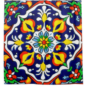Mexican Talavera Terracotta Tegel Design No. 3 Douchegordijn
