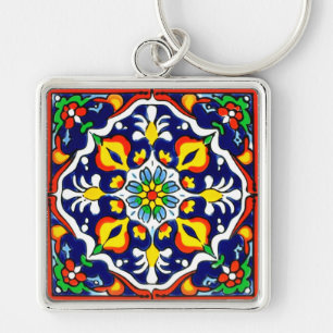 Mexican Talavera Terracotta Tegel Design No. 3 Sleutelhanger