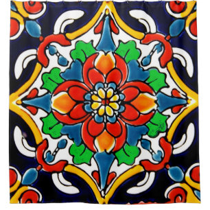 Mexican Talavera Terracotta Tegel Design No. 5 Douchegordijn
