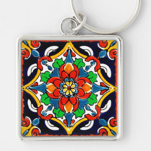 Mexican Talavera Terracotta Tegel Design No. 5 Sleutelhanger