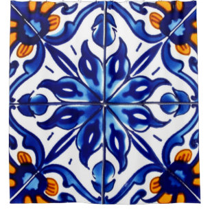 Mexican Talavera Terracotta Tegel Design No. 8 Douchegordijn