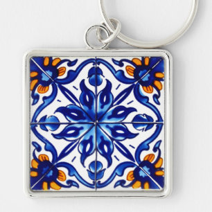 Mexican Talavera Terracotta Tegel Design No. 8 Sleutelhanger