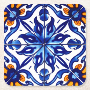 Mexican Talavera Terracotta Tegel Design No. 8 Vierkante Kartonnen Onderzetter