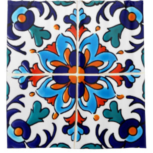 Mexican Talavera Terracotta Tegel Design No. 9 Douchegordijn