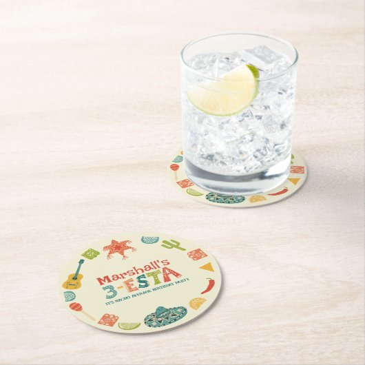 Mexican Themed 3-Esta Third Birthday Ronde Kartonnen Onderzetter (Insitu)
