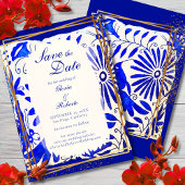 Mexican Wedding Blue Talavera Save the Date Kaart