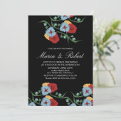 Mexican Wedding Theme Greenery Vine Floral Black Kaart (Staand voorkant)