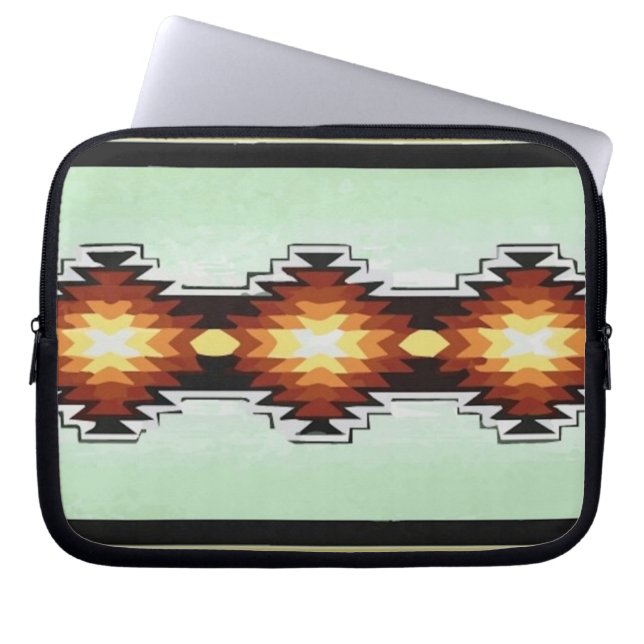Mexico Aztec Tribal Turquoise Pattern Vector Laptop Sleeve (Voorkant)