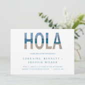 Mexico Beach Hola Typography Destination Wedding Kaart (Staand voorkant)