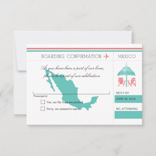 Mexico Boarding Pass Beach Hut RSVP Kaartje (Voorkant)
