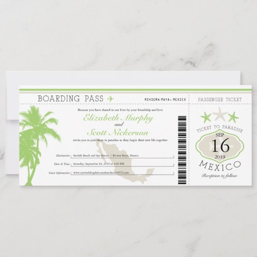 Mexico Boarding Pass bestemming bruiloft Kaart (Voorkant)