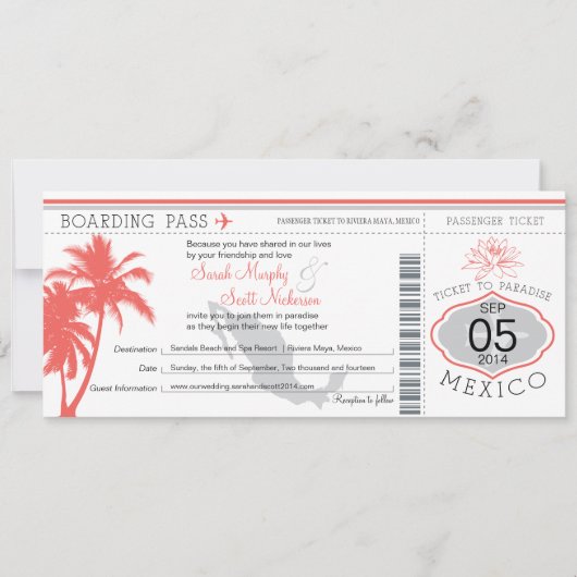 Mexico Boarding Pass bestemming bruiloft Kaart (Voorkant)