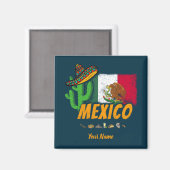 Mexico -  cactus met vlag Sombrero Souvenir Magneet (Voorkant / Achterkant)
