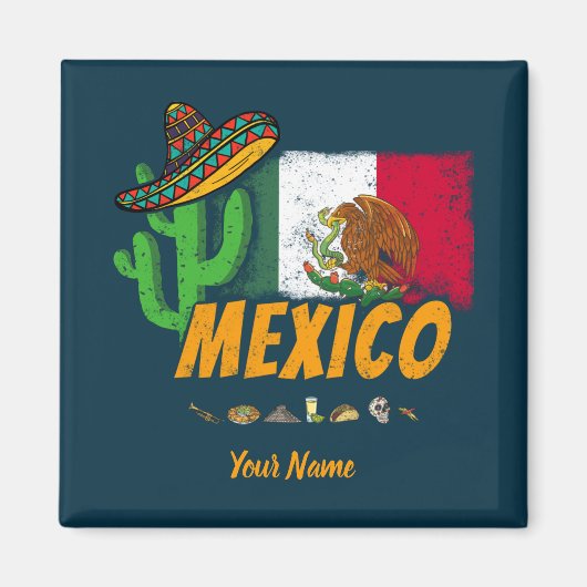 Mexico -  cactus met vlag Sombrero Souvenir Magneet (Voorkant)