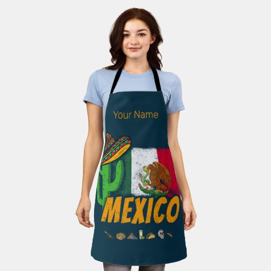 Mexico -  cactus met vlag Sombrero Souvenir Schort (Gedragen)