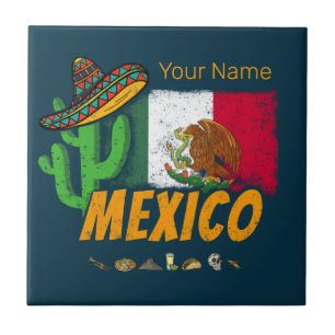 Mexico - cactus met vlag Sombrero Souvenir Tegeltje