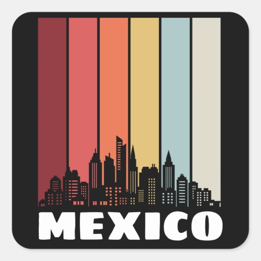  Mexico CDMX Cityscape Retro Sunset Vierkante Sticker (Voorkant)
