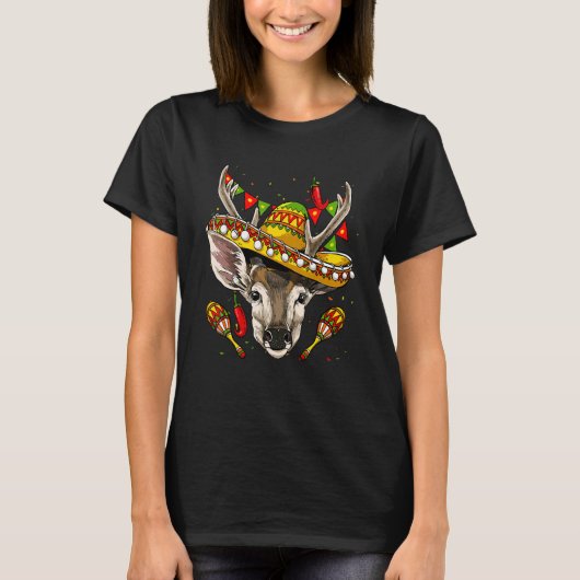 Mexico Cinco de Mayo Deer Sombrero Mexican Party D T-shirt (Voorkant)