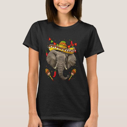 Mexico Cinco de Mayo Elephant Sombrero Mexican Par T-shirt (Voorkant)