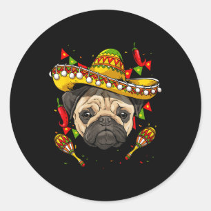 Mexico Cinco de Mayo Pug Hondenliefhebber Pet Pug Ronde Sticker