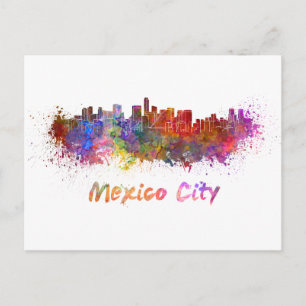 Mexico City skyline in waterverf Briefkaart