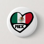 Mexico Country Code Flag Heart, MEX Ronde Button 5,7 Cm (Voorkant)