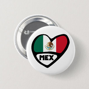 Mexico Country Code Flag Heart, MEX Ronde Button 5,7 Cm
