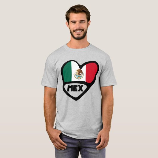 Mexico Country Code Flag Heart, MEX T-shirt (Voorkant volledig)
