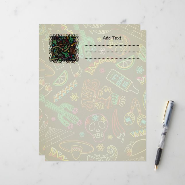 Mexico Fiesta Patroon Briefhoofd (Voorkant / Achterkant in situ)